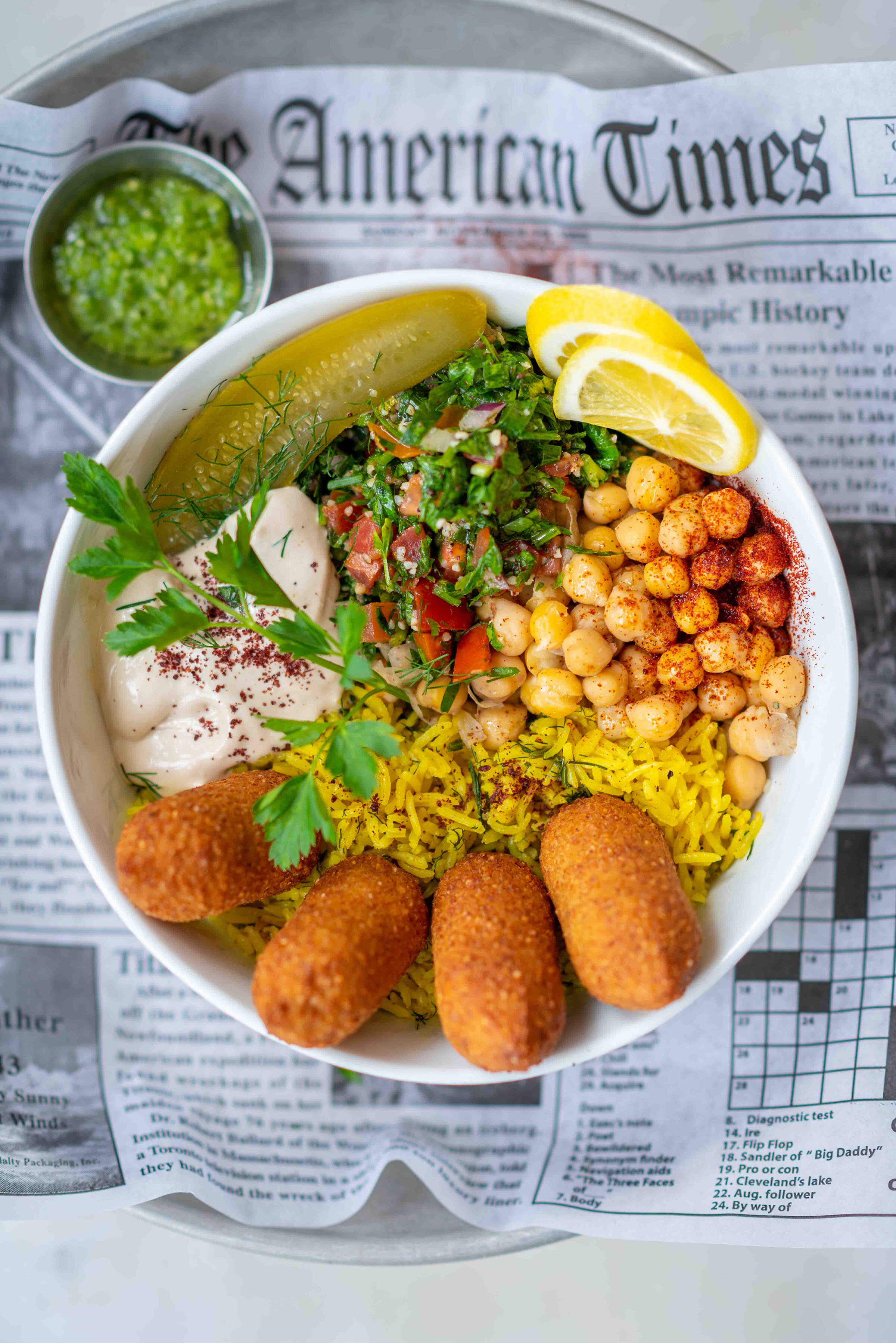 Jaffa Middle Eastern rice bowl at Mia Market food court in Miami Jaffa Middle Eastern rice bowl at Mia Market food court in Miami